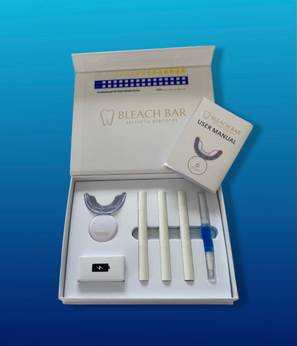 Teeth whitening kit contains 3 pens of whitening gel, 1 remineralization pen, LED light and charger. High quality gift box with instructions and color chart 